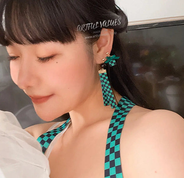 Tanjiro Checker Earrings - Artful Values