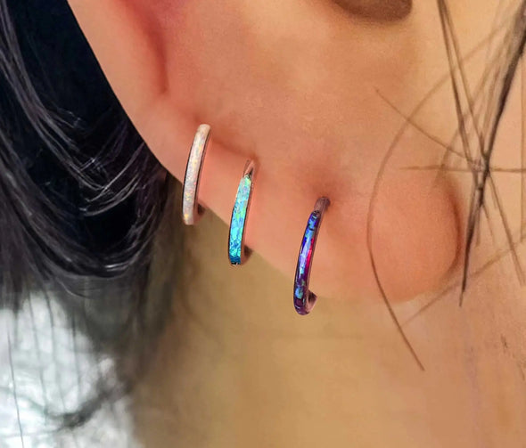 Titanium Fire Opal Hoop Earrings