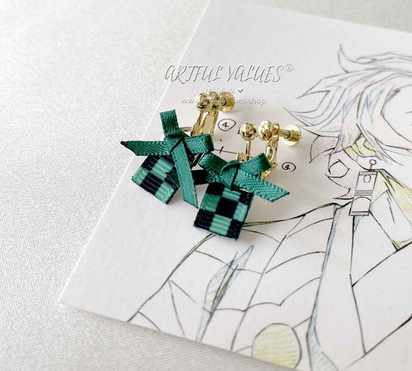 Demon Slayer Tanjiro Checker Stud Earrings Artful Values