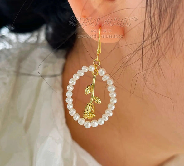 Pearl Rosette Hoop Earrings