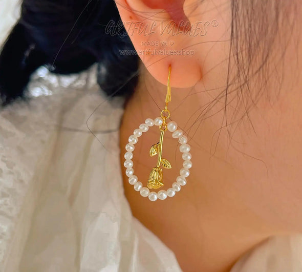 Pearl Rosette Hoop Earrings - Artful Values