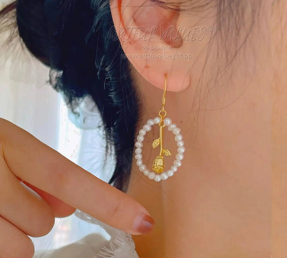 Pearl Rosette Hoop Earrings