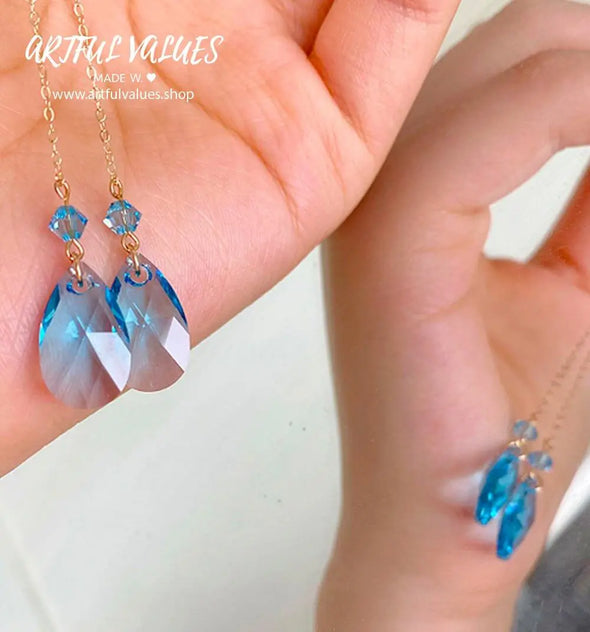 Blue Crystal Long Earrings - Artful Values