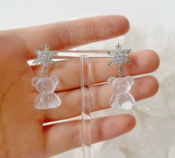 White Winter Teddy Bear Earrings - Artful Values