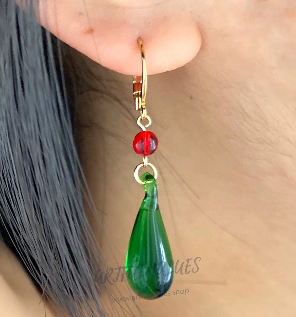 Silver Emerald Green Earrings Two Tiered Glass Earrings Jade Bridesmai –  Laalee Designs