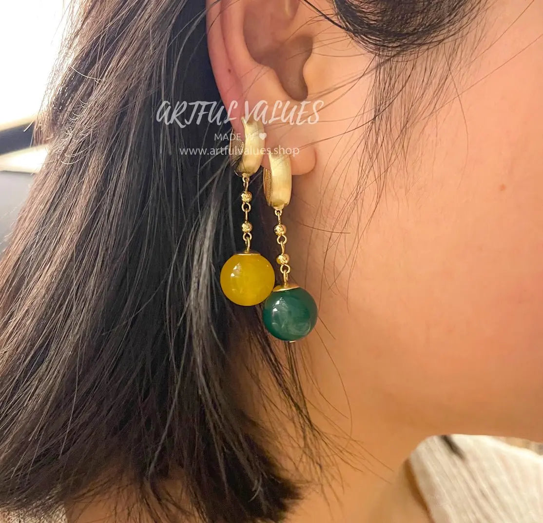 Pair Of Potara Earrings Green Yellow Blue Red Natural Stones