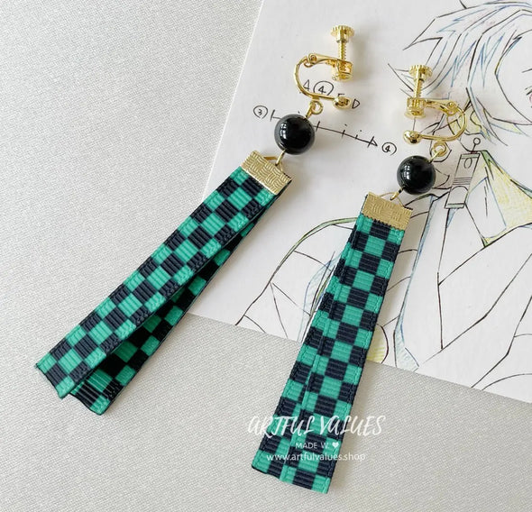 Tanjiro Checker Kimono Earrings